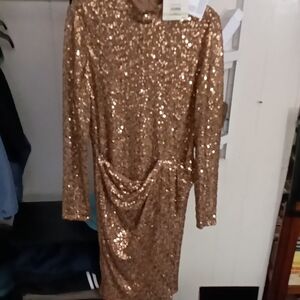 Gold Sequin Long Sleeve Dress